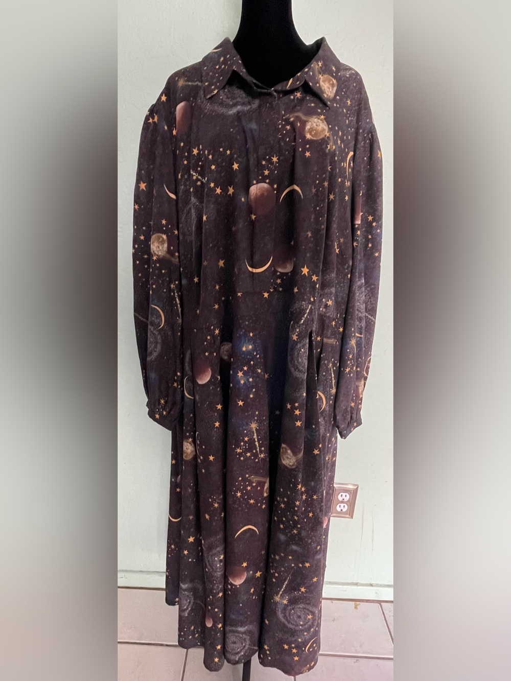 eShakti Black Dress with Gold Galaxy Pattern